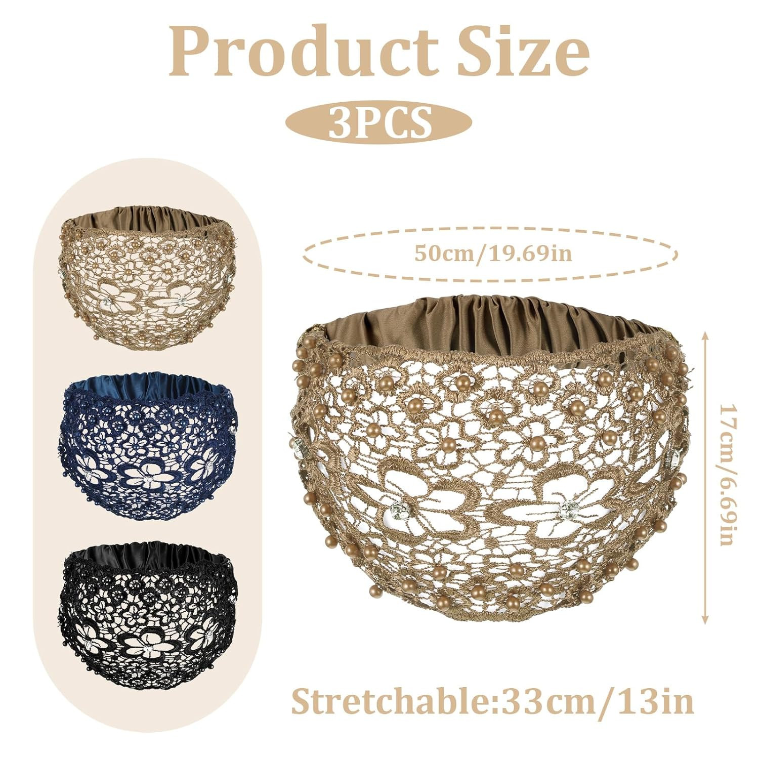 3 Pack Wide Lace Headband for Women Wide Floral Pearl Lace Head Wrap Boho Style
