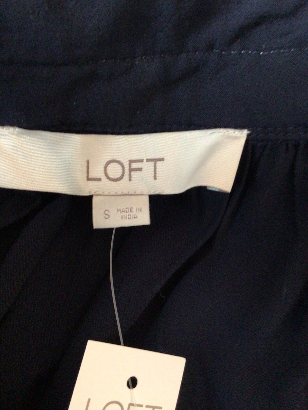 Ann Taylor loft Navy square neck Embroidered ￼White Trim 100% Viscose Dress S
