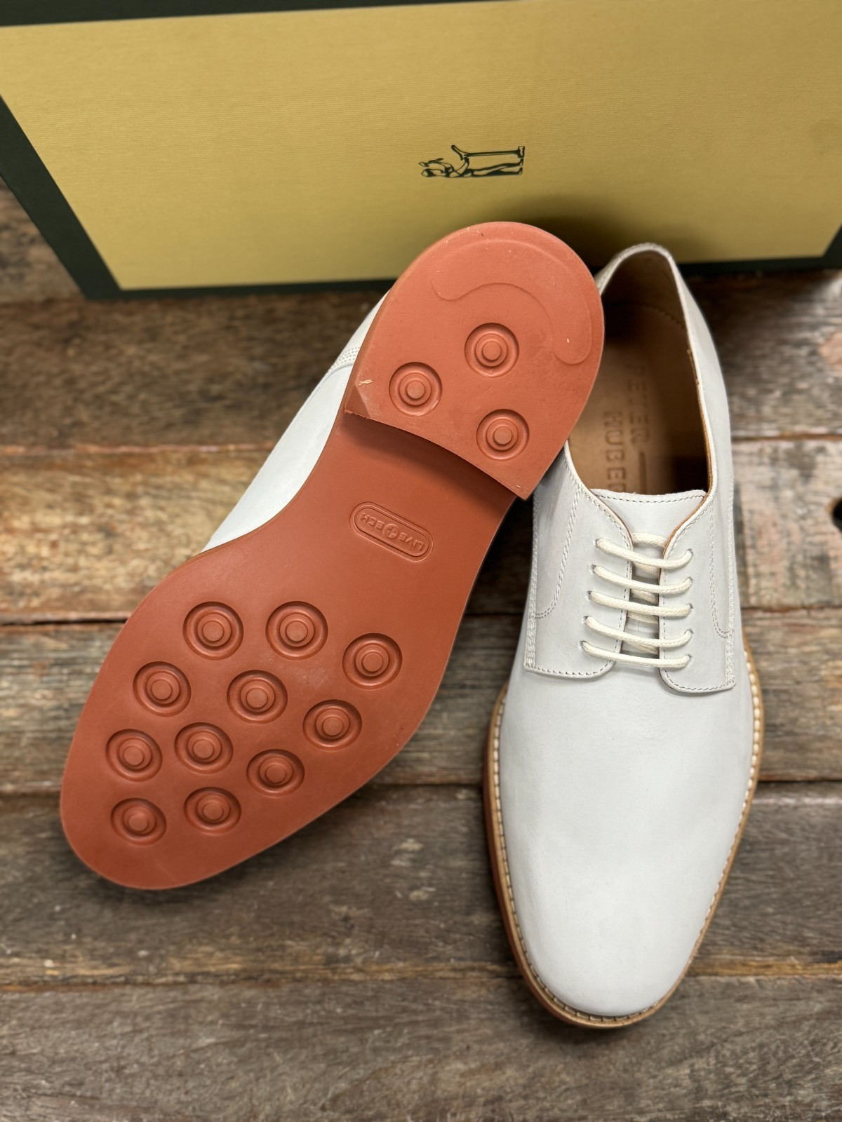Peter Huber Men’s Shoes Classic White Buck Oxford Red Brick Outsole $179