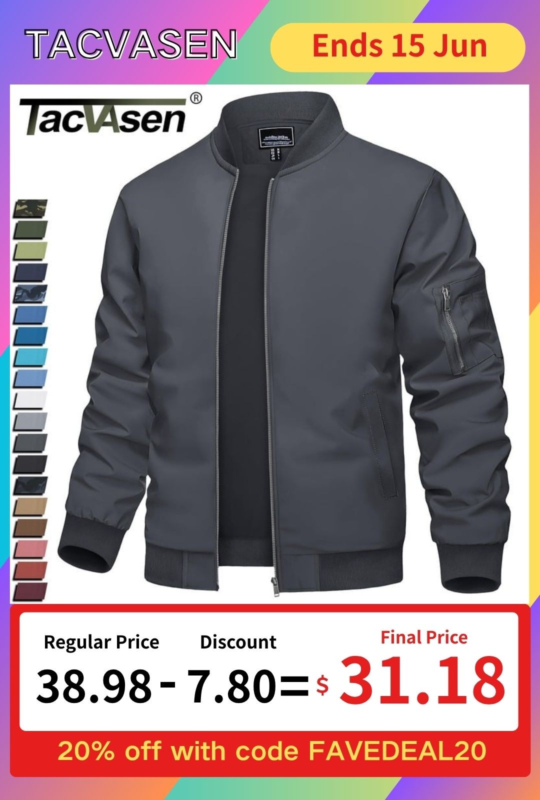 Men’s Lightweight Bomber Jacket Spring Fall Thin Casual Coat Full-Zip Work Coats