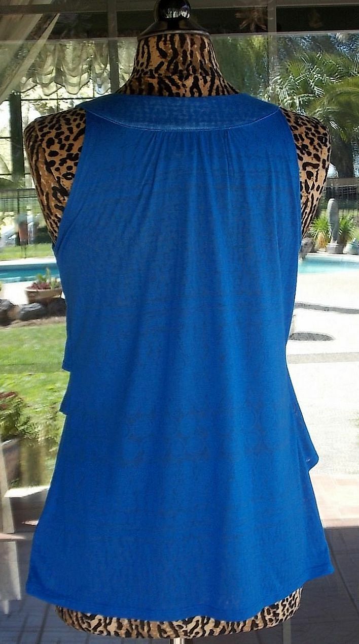 Faded Glory Layered Ruffles Blue Burn Out Shirt Sz. S 38″ Bust