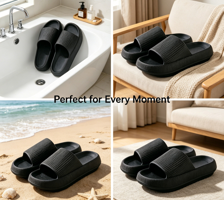 Black platform slippers, non-slip platform lounge shoes, US W7/M5 EU38