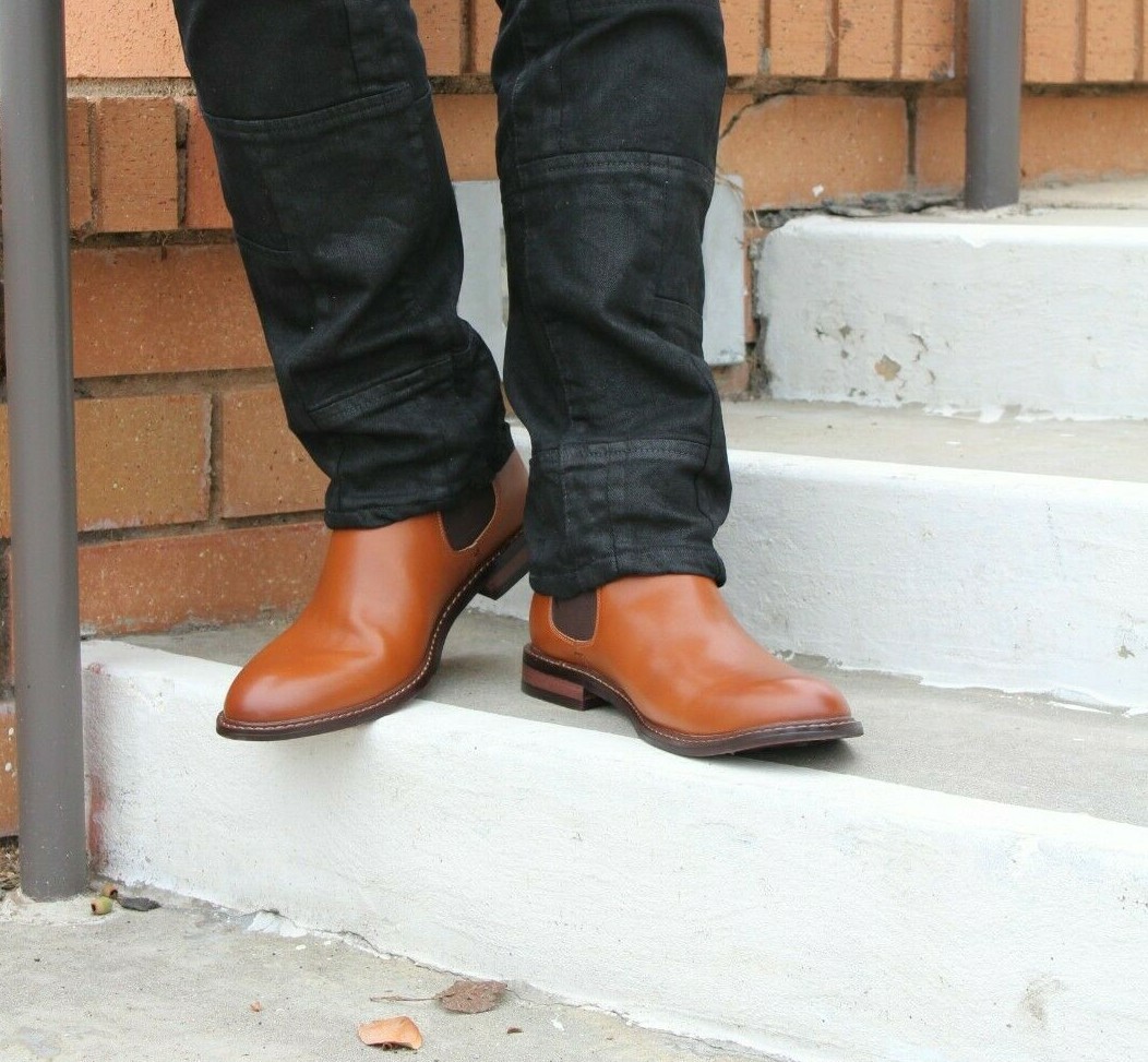 Polar Fox Men’s Chelsea Leather Ankle Boots Slip-on Mid-Top Black Dress Shoes