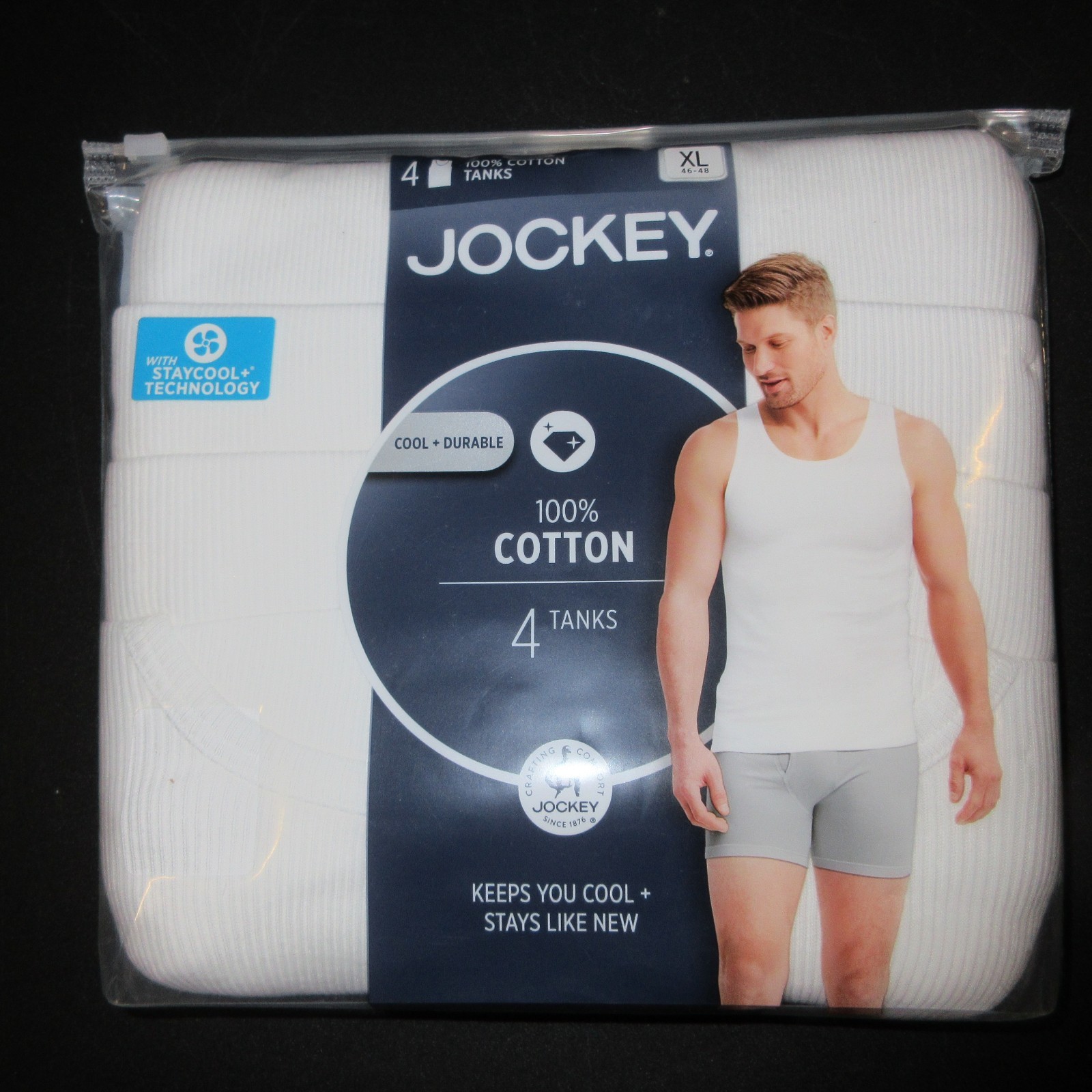 New Jockey 4 Pack Men’s Stay Cool Cotton Tanks Size Extra Large XL White