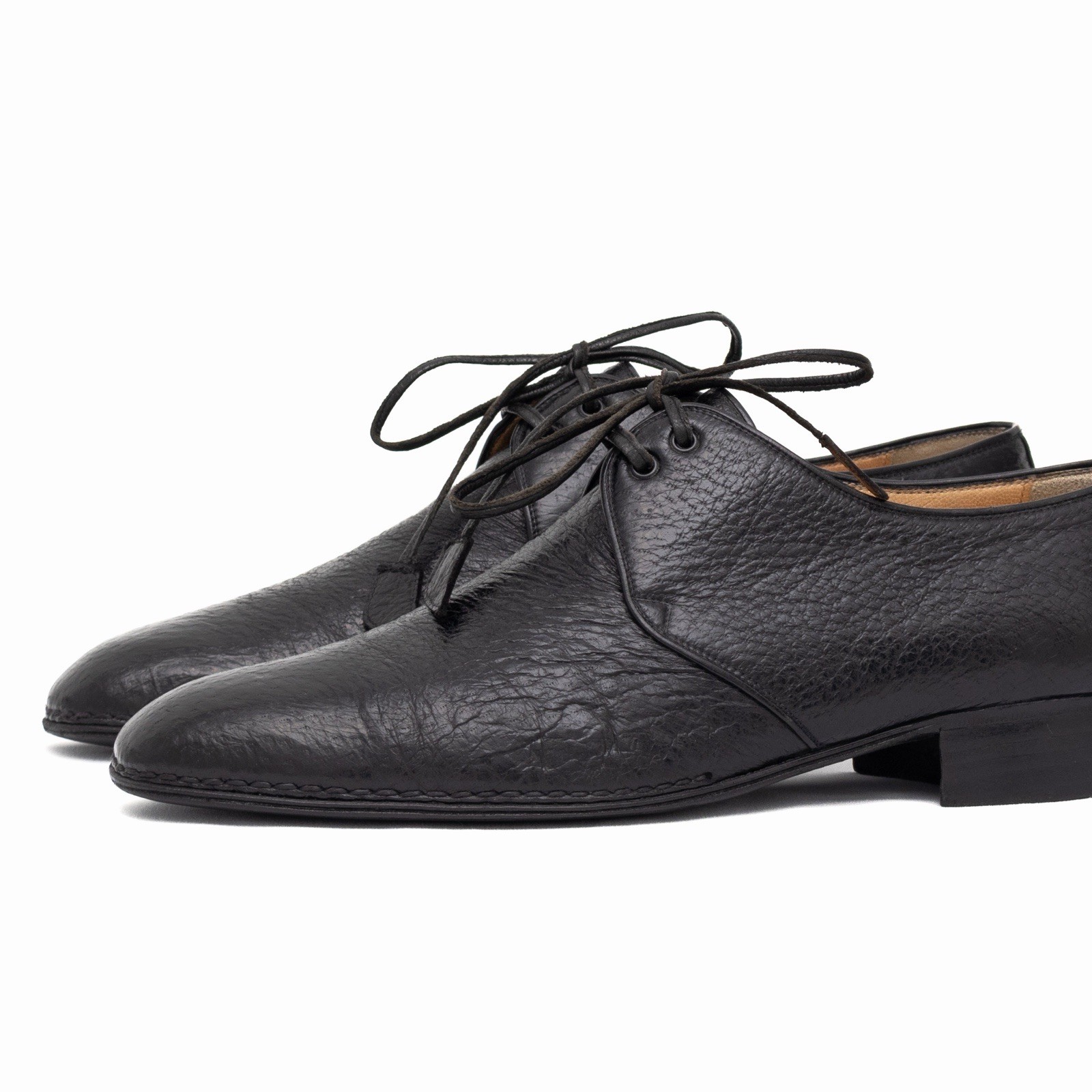 4.8k.$ ZILLI Men’s Blucher Derby Black Exotic Peccary Leather Handmade US 10
