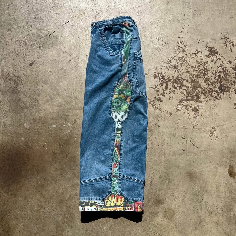 Swindler MF DOOM Jeans 32 x 30 JNCO Style Baggy Skater Embroidered Wide Denim
