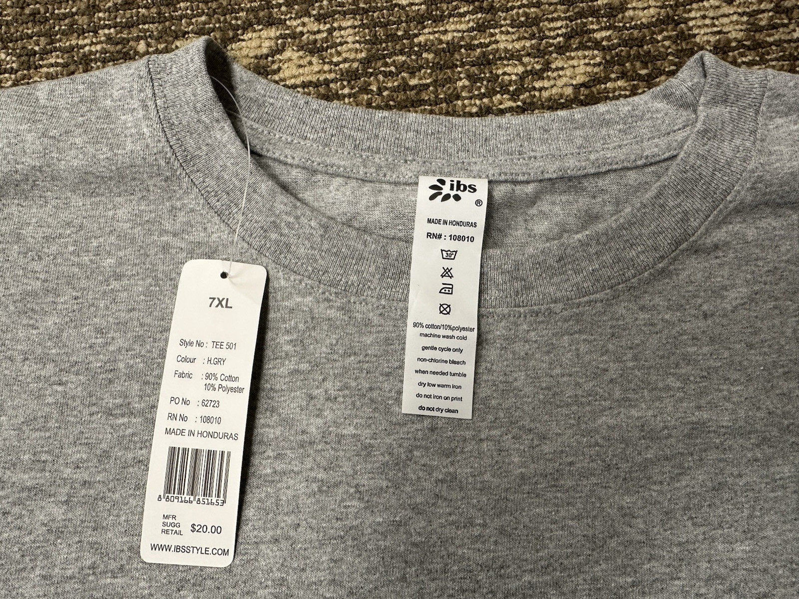 IBS HEAVYWEIGHT T SHIRT BIG MENS GRAY SHORT SLEEVE 7XL NEW TAGS NWT TEE 501