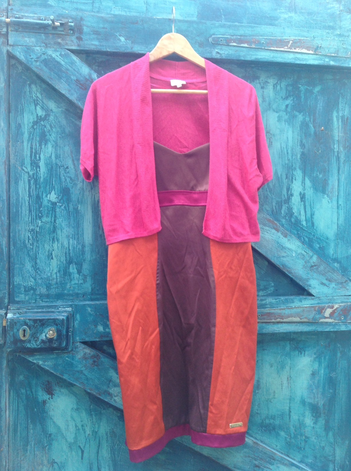womens Orange Satin dress size M Rina Scimento Stretch Corset Wiggle Dress