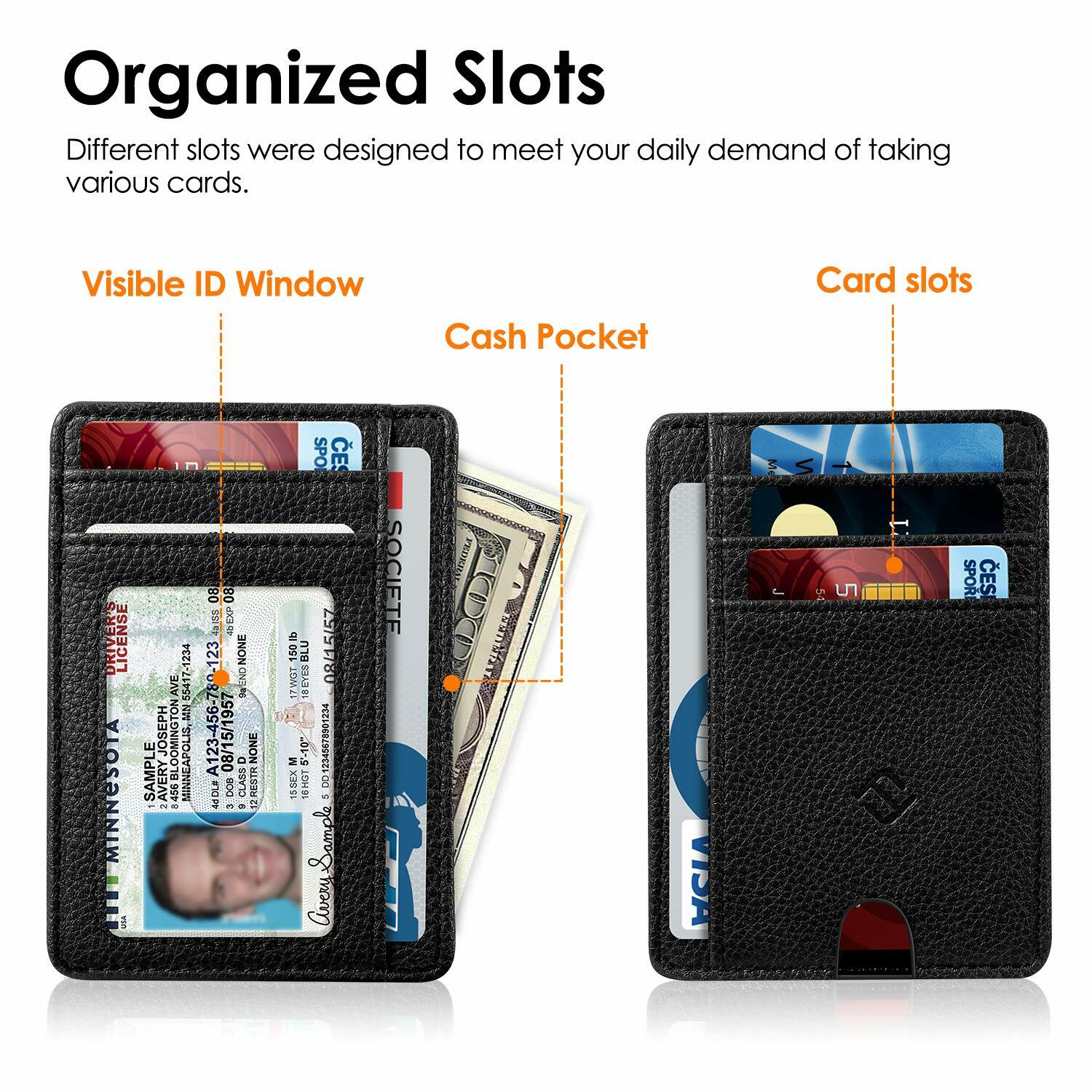 Mens RFID Blocking Leather Minimalist Small Wallet Credit Card Slots Holder