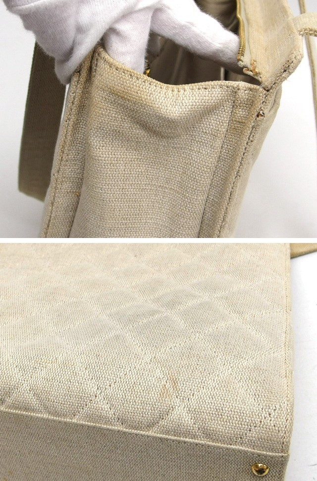 Matelassé Canvas Tote Bag with CC Logo – Ivory 1CH01498
