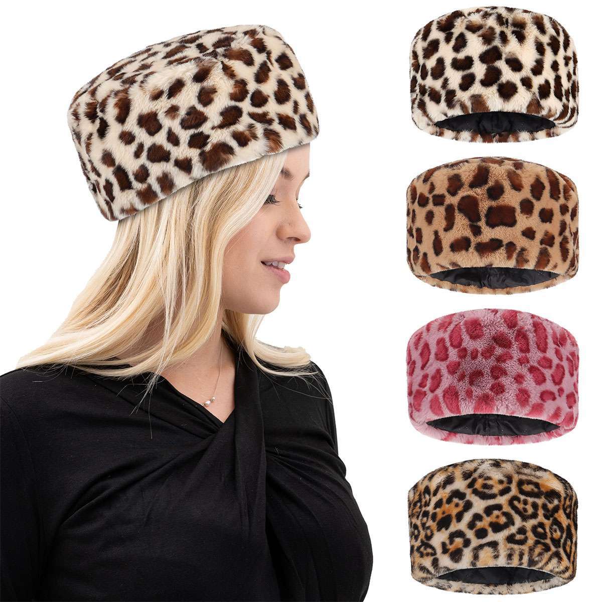 Women Russian Fluffy Faux Fur Headband Hat Ladies Winter Outdoor Ski Warm Cap
