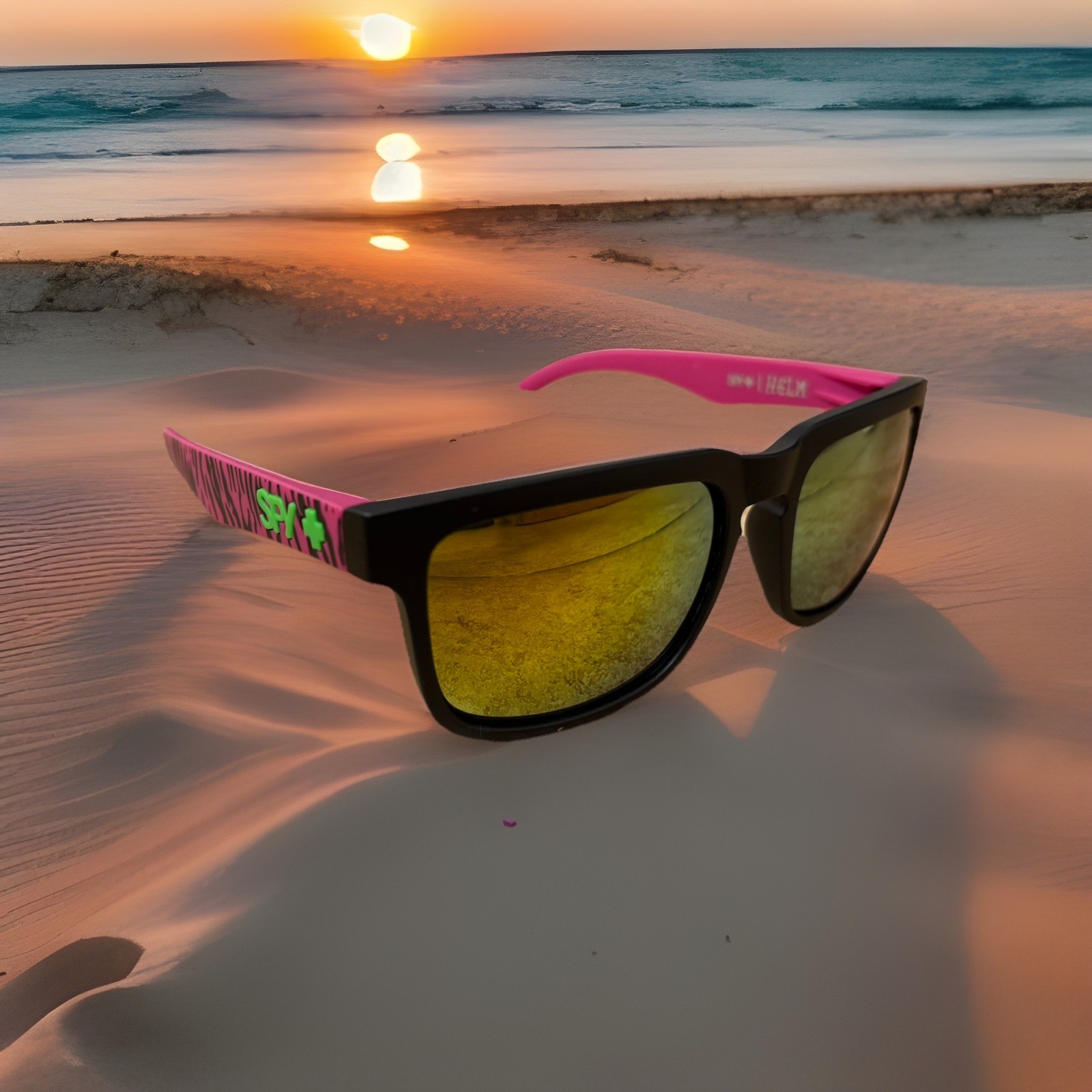New SPY+ Helm Sunglasses Pink Black Striped Frame Multicolor UV400 Lense Unisex