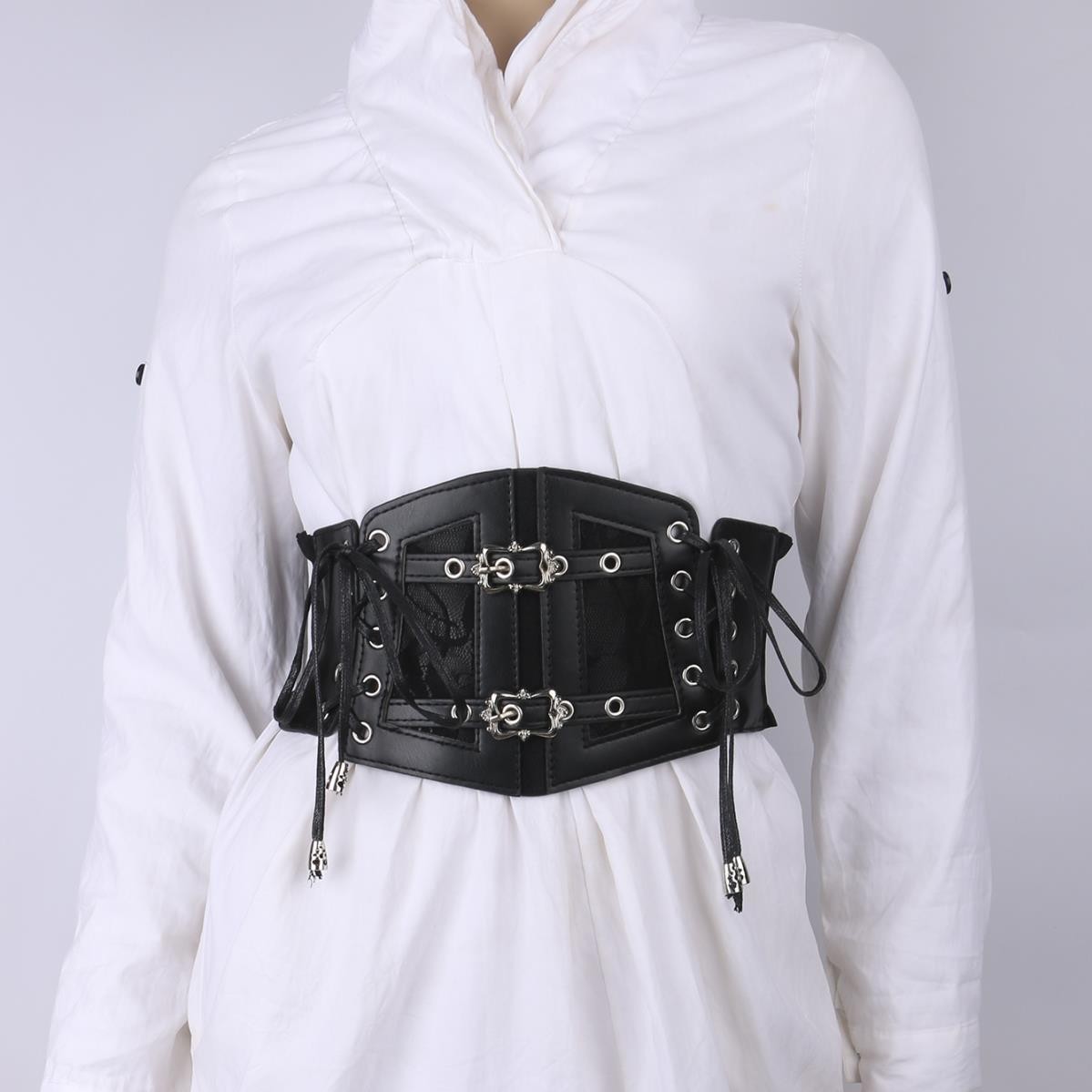 Women Corset Belt Wide Stretchy Waspie Elastic Lace-Up Underbust Waist Belt