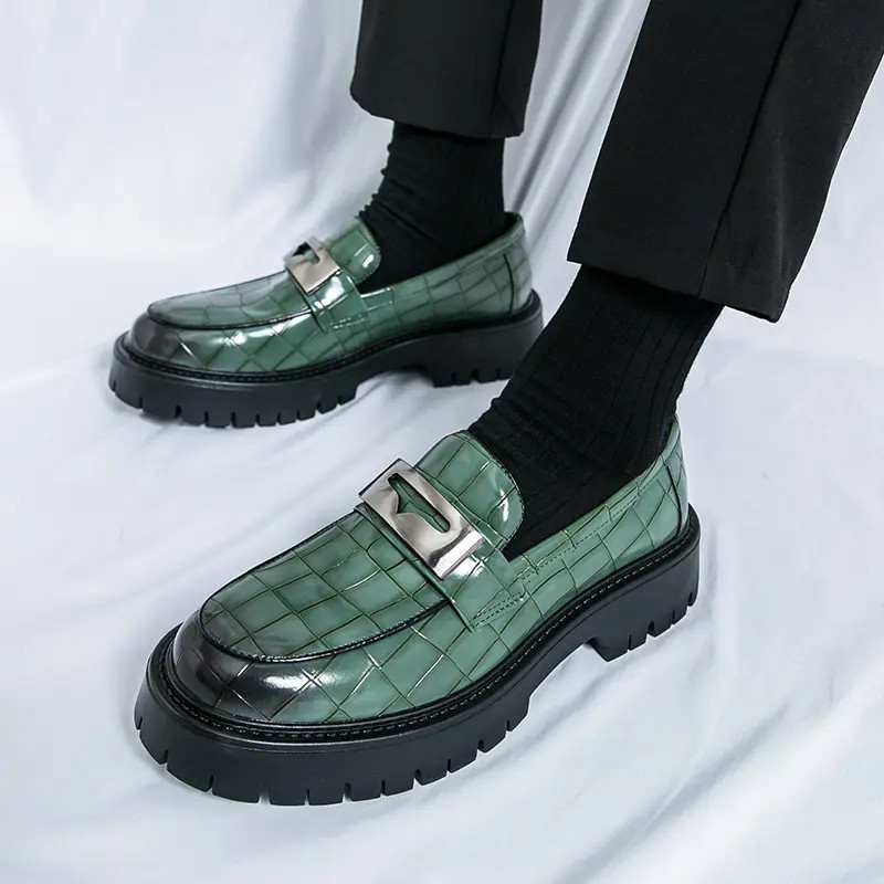 Men’s Slip On Alligator Pattern Platform Faux Leather Dress Shoes Thick Sole New