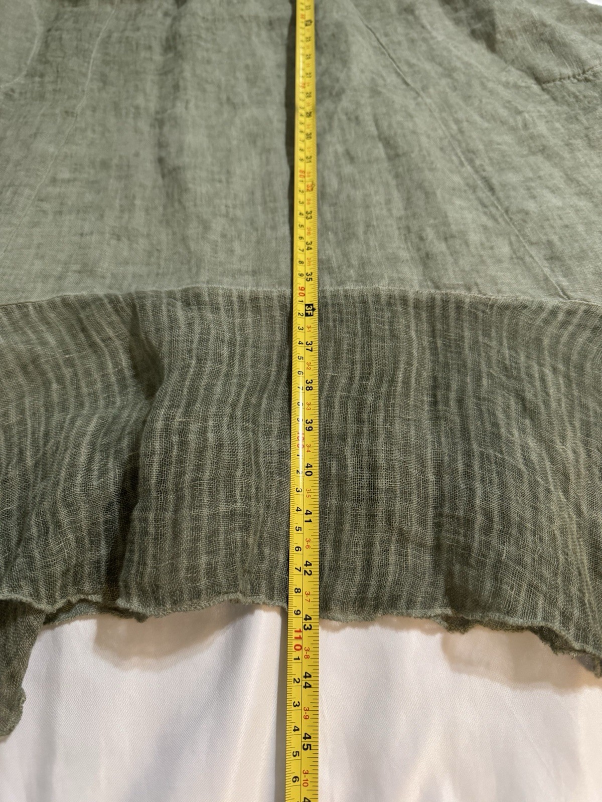 Inizio Women’s M Linen Midi Dress Green 3/4 Sleeve Handkerchief Hem Lagonlook