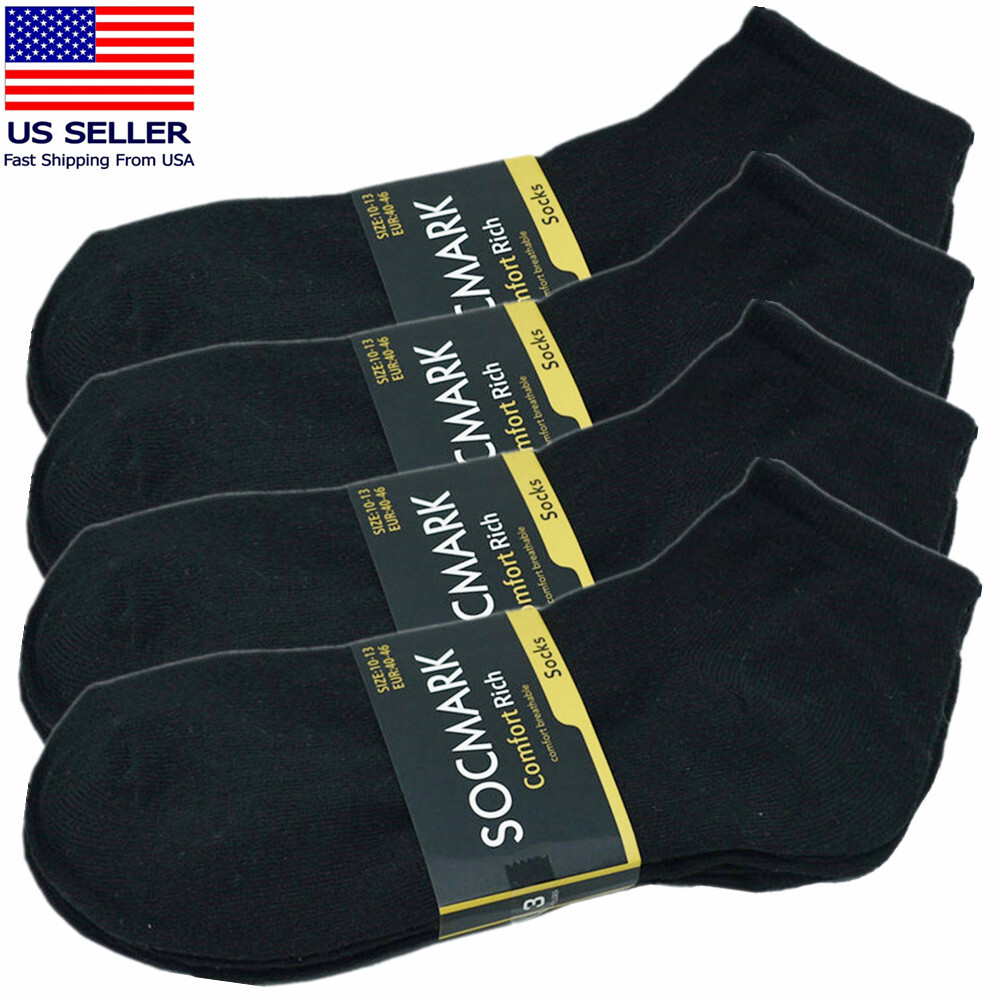 6 Pairs Mens Cotton Comfort Ankle/Quarter Crew Low Cut Black Socks Size 9-13