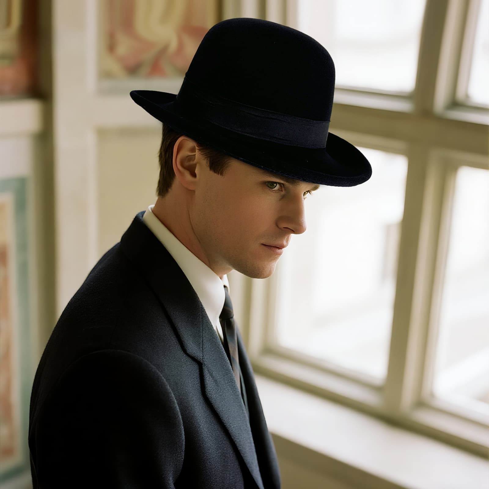 Men Retro Elegant Bowler Hat Short Brim with Hat Band for Formal Casual Wedding