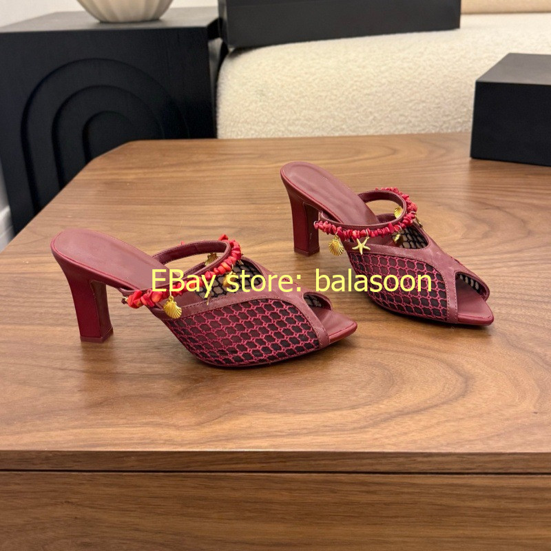 thick-heeled slippers 2026 summer hollow fishmouth high-heeled slippers 35-41