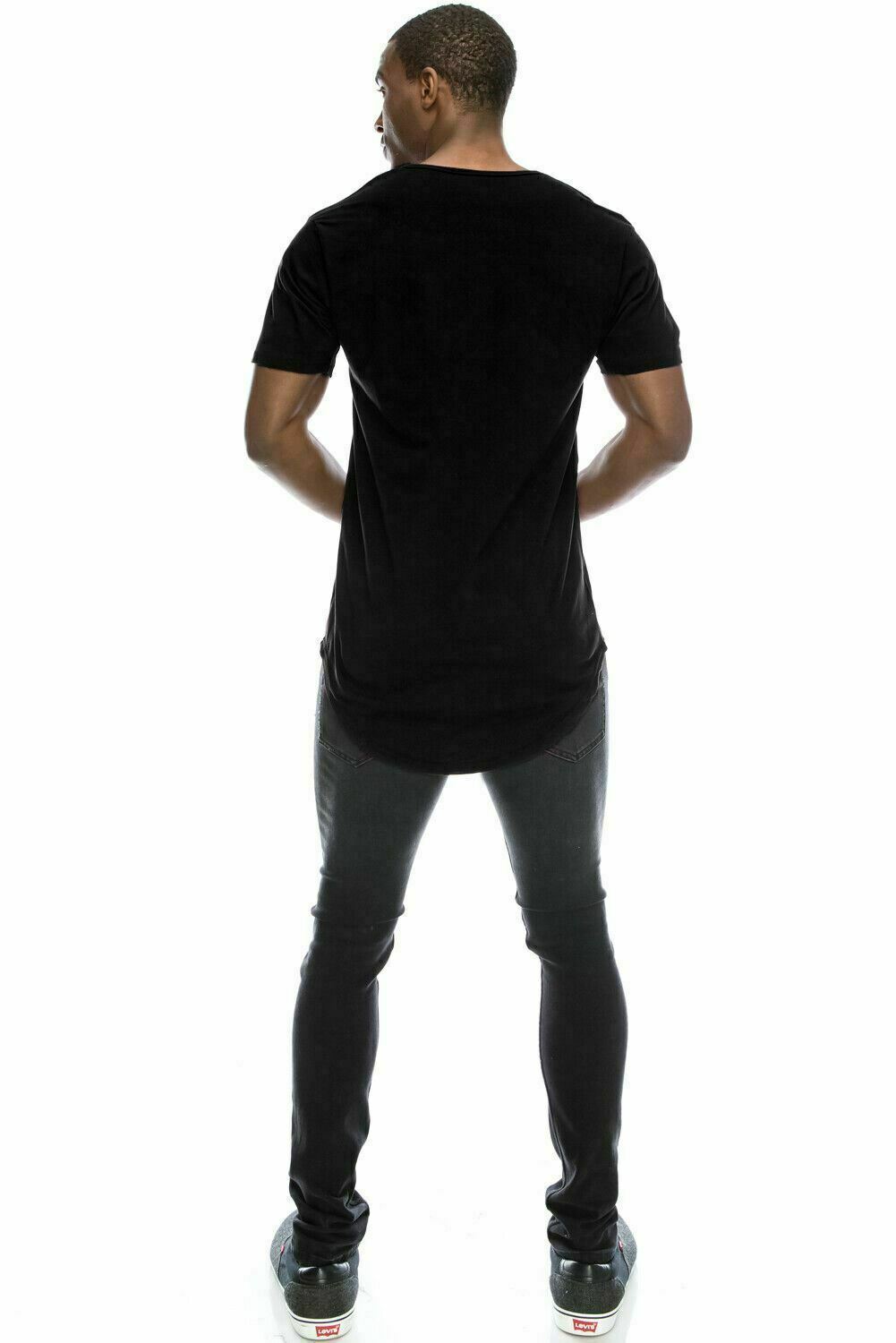 Mens BASIC HIPSTER T Shirts Casual Extended Longline Back Hip Hop Hemline Tee
