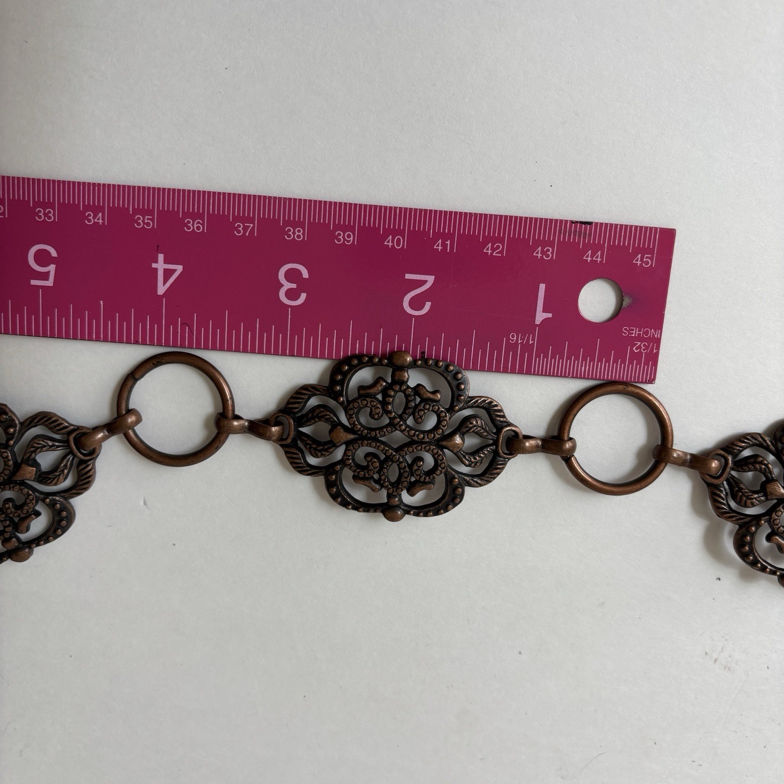 Metal Copper Ladies Link Style Belt Adjustable In Good Used Condition