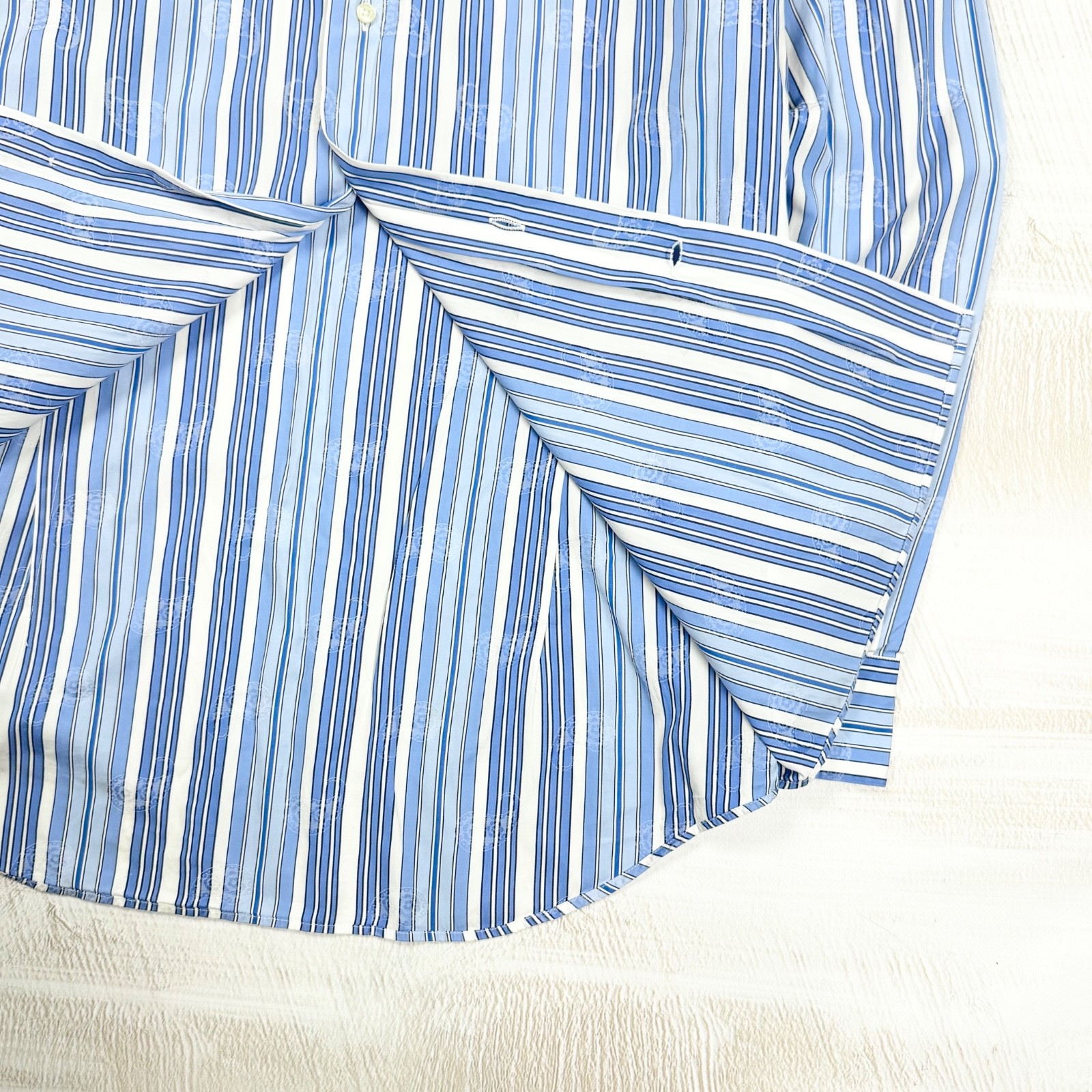 ETRO Milano Men’s Slim Fit Striped Paisley White Blue Cotton Dress Shirt 42