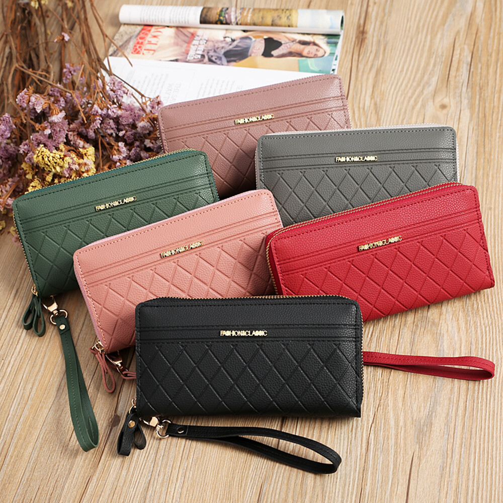 Women‘s Large Capacity Leather Wristlet Clutch Wallet Long Cell Phone Bag Zipper