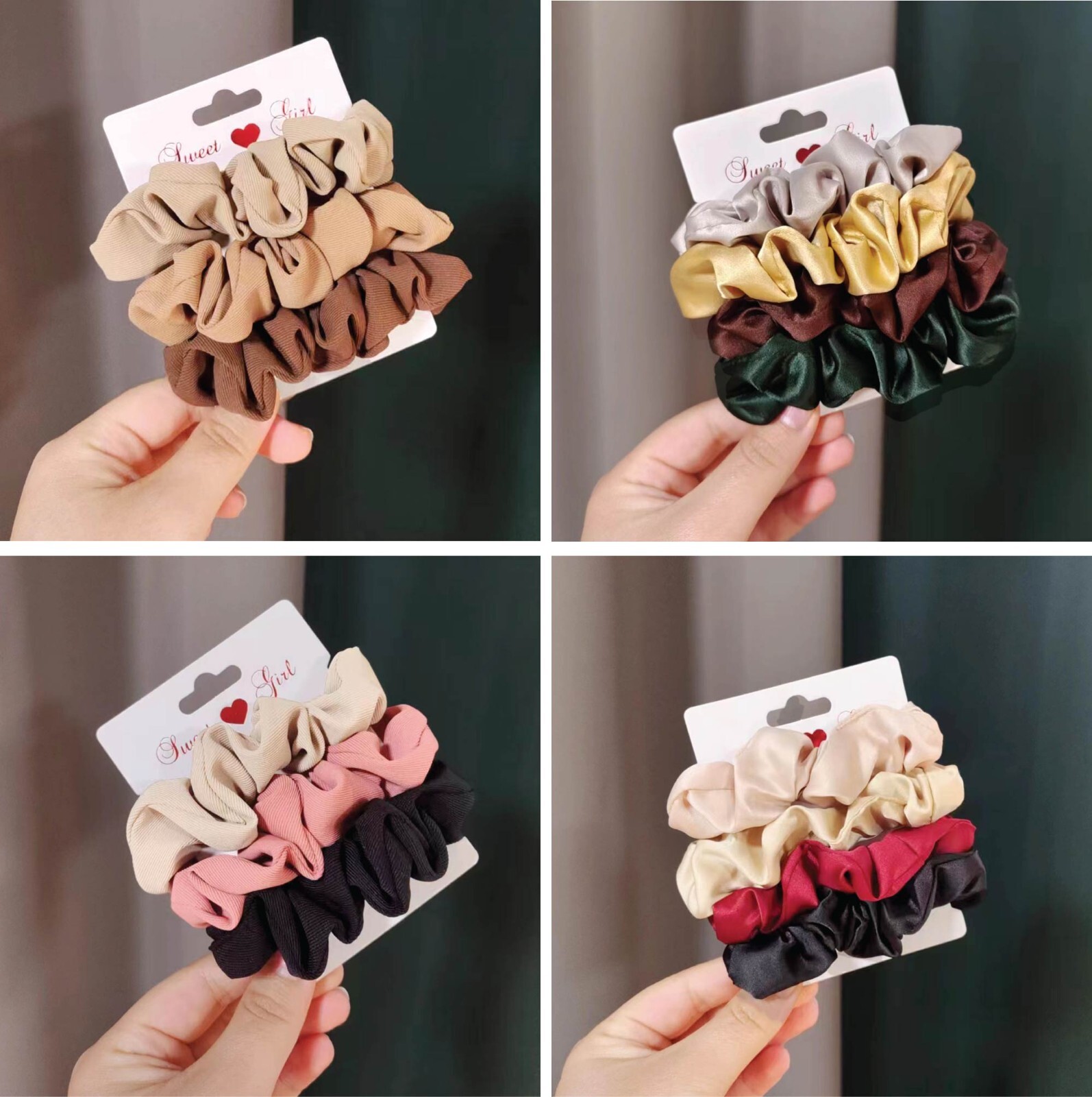 3 – 4 Pcs Silk Fabric Satin Fabric Hair Scrunchies Hair Ring Band
