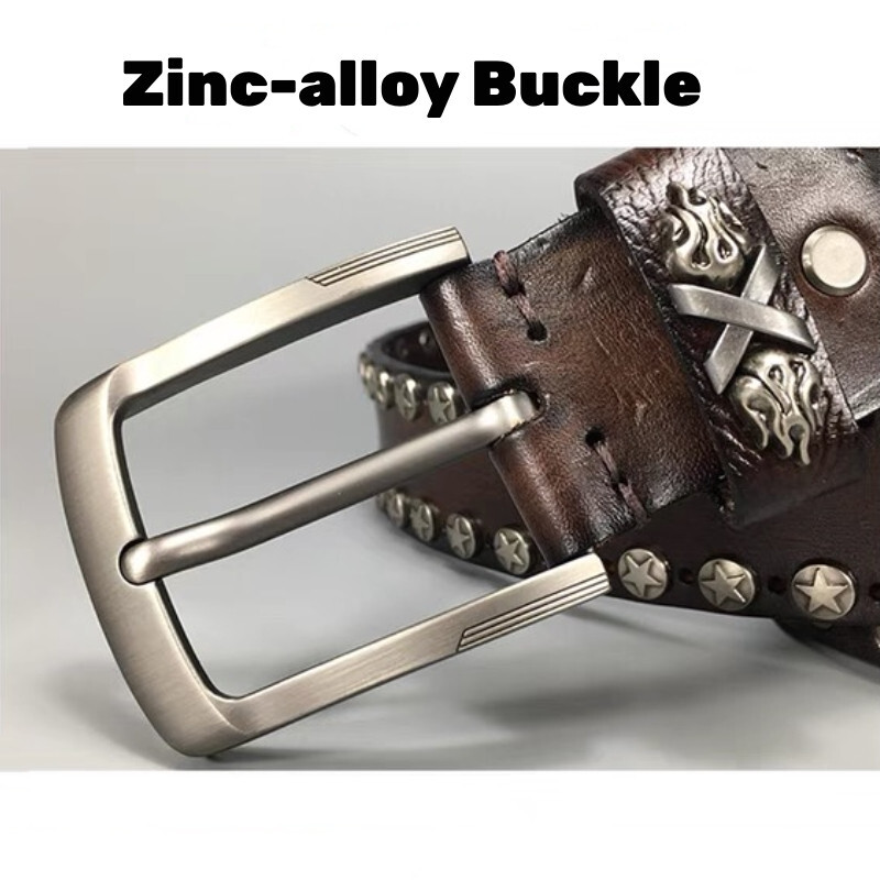 Real Leather Waist Belt Heavy Metal Rivet Studded Unisex Punk Rock Biker Belt