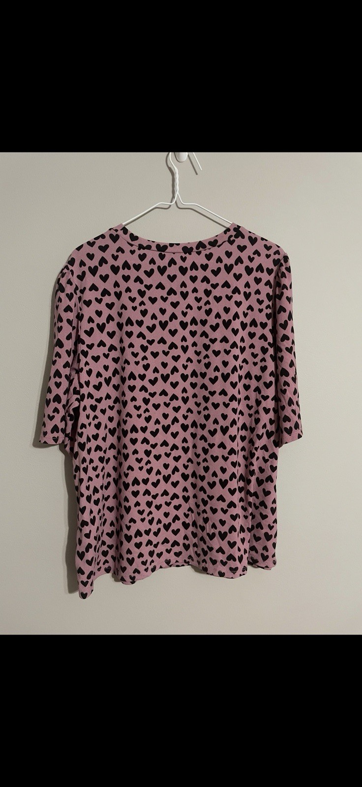 Como Black Mauve Black Hearts Built in Necklace Blouse 2x