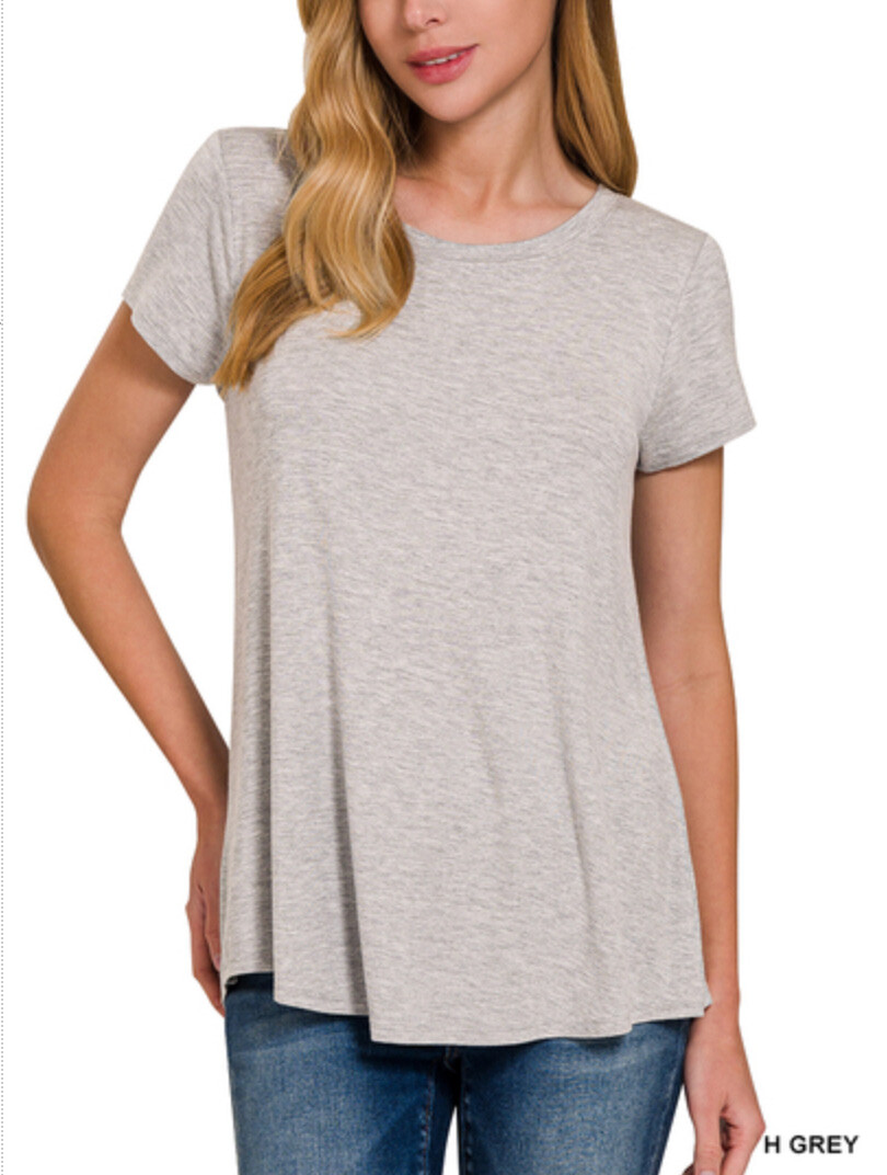 ZENANA 8521 Flowy Round Hem Rayon Short Cap Sleeve Knit Top Tee Essential Shirt