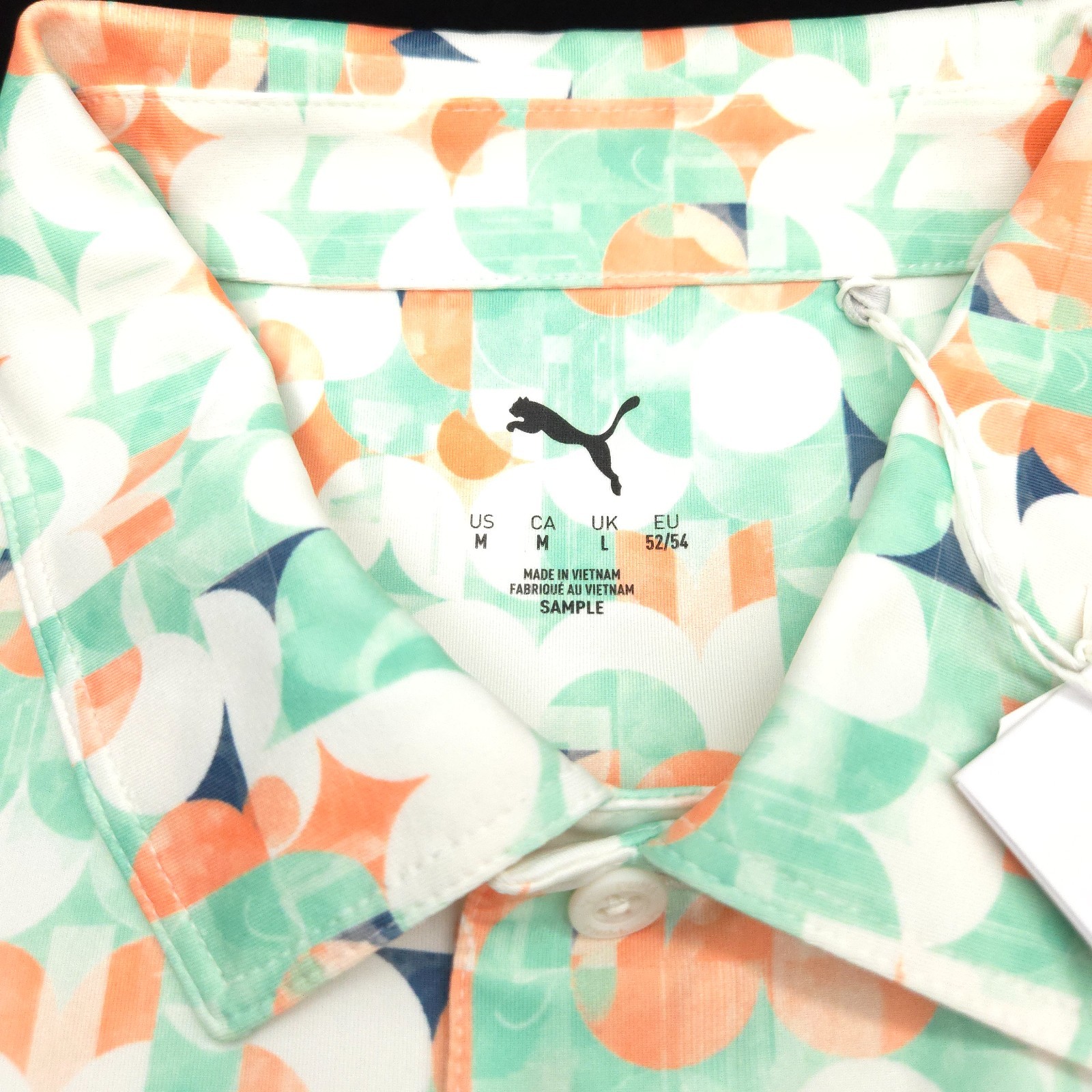 Puma Golf Polo Shirt Mens -M- White Orange Green Geometric PERFORMANCE Athletic