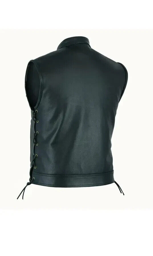 SOA Men’s Leather Vest Anarchy Motorcycle Biker Club Concealed Carry Outlaws