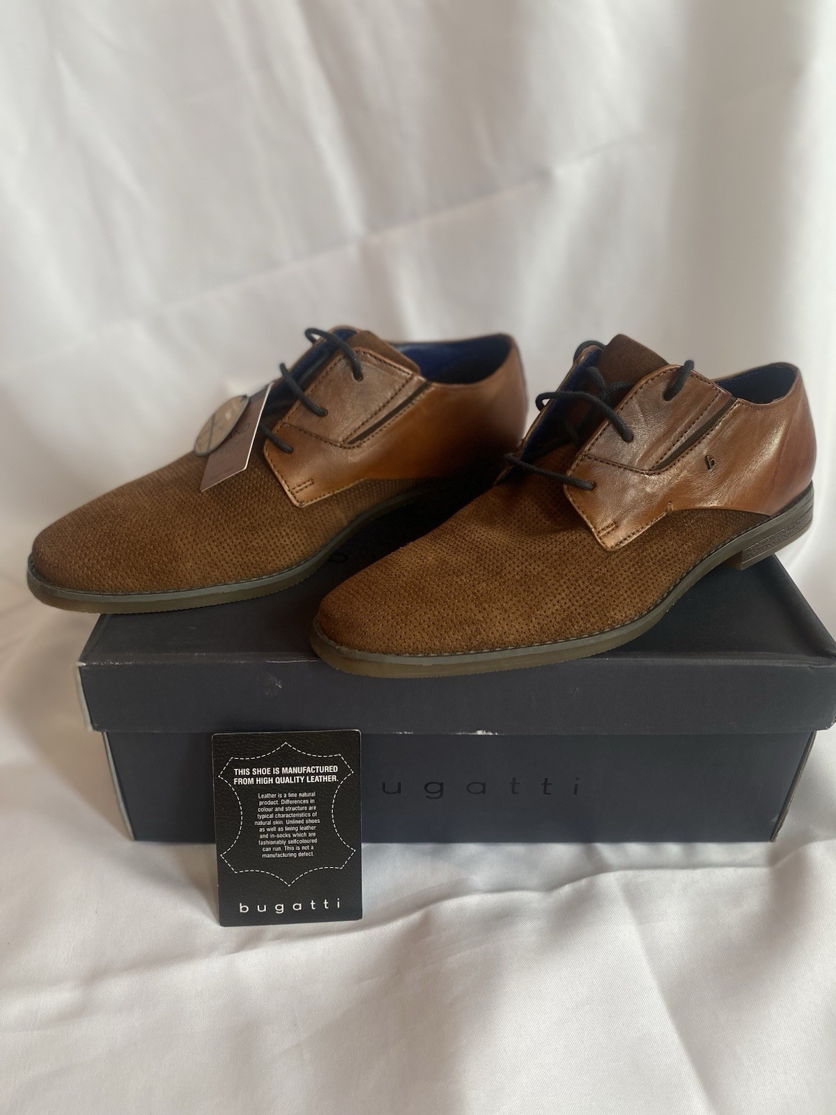 Bugatti Menello Mens Leather Dress Shoes 42 US 9 Cognac Brown Oxford Derby NIB