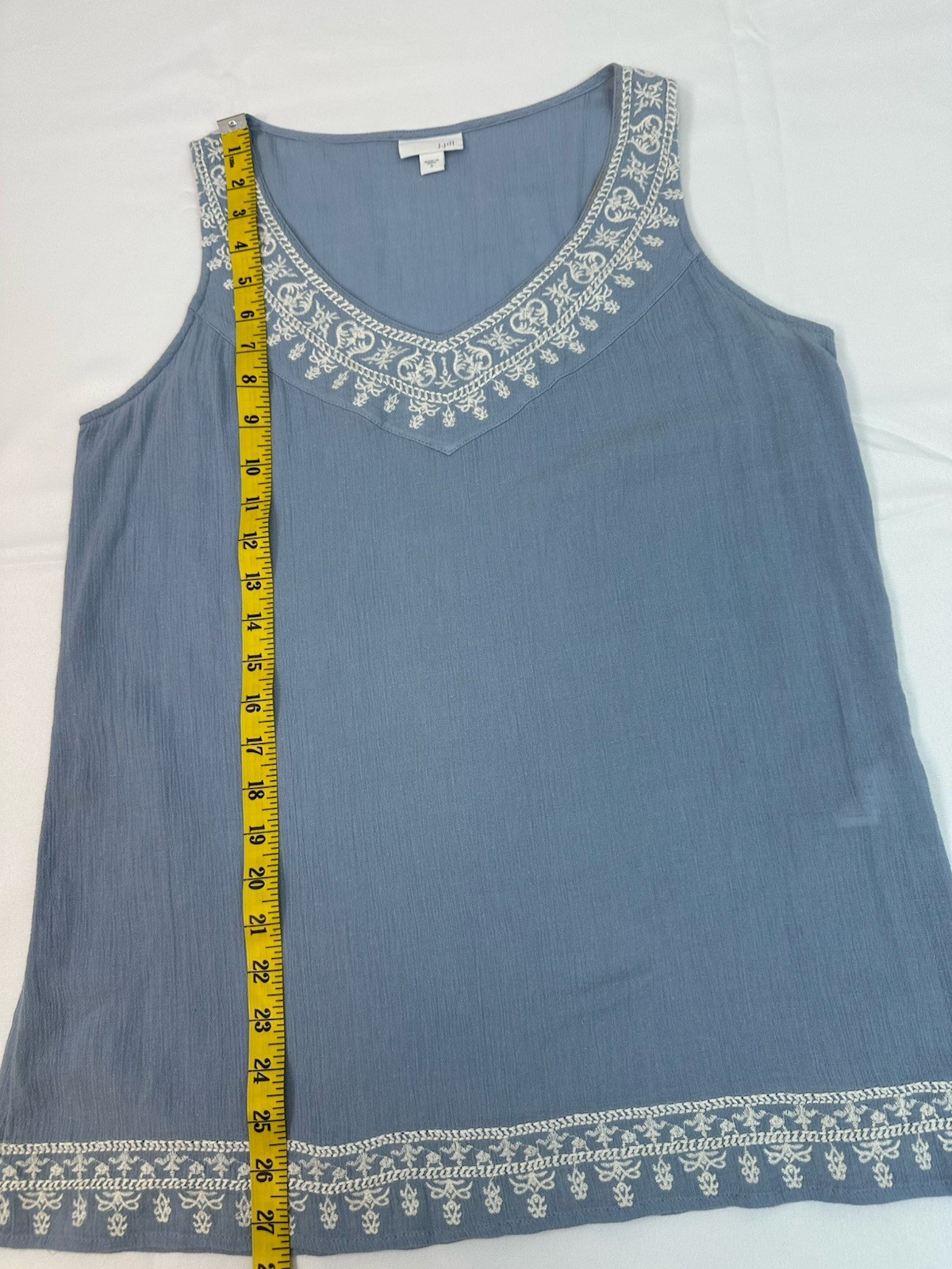J.JillBlue Sleeveless Embroidered Boho Crinkle Gauze Top Sz Small 100% Cotton