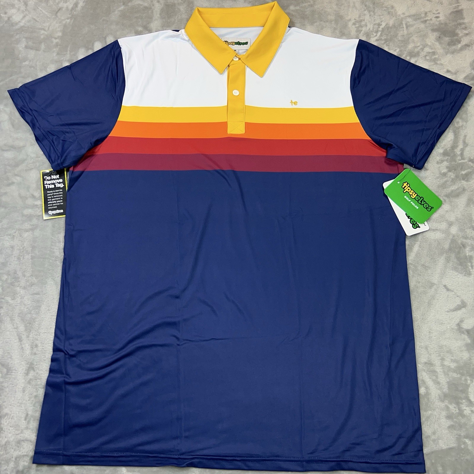 TIPSY ELVES Golf Polo Shirt Men XL Performance Slice Of Sunset Retro Stripes NWT