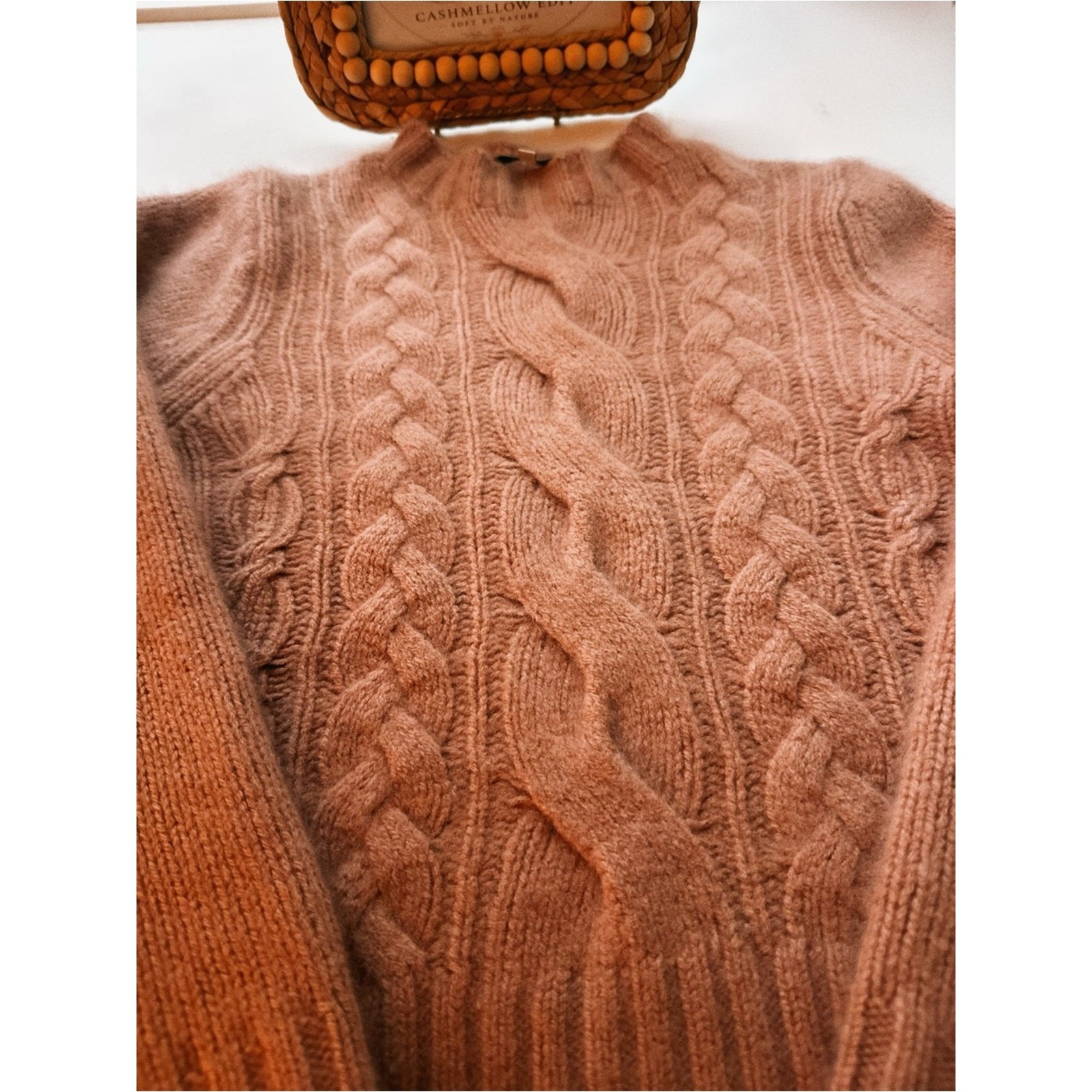 🌸🤍 Vince • Rosewood Cloud • Dusty Blush Pink • Fuzzy Cable Knit Mock Neck