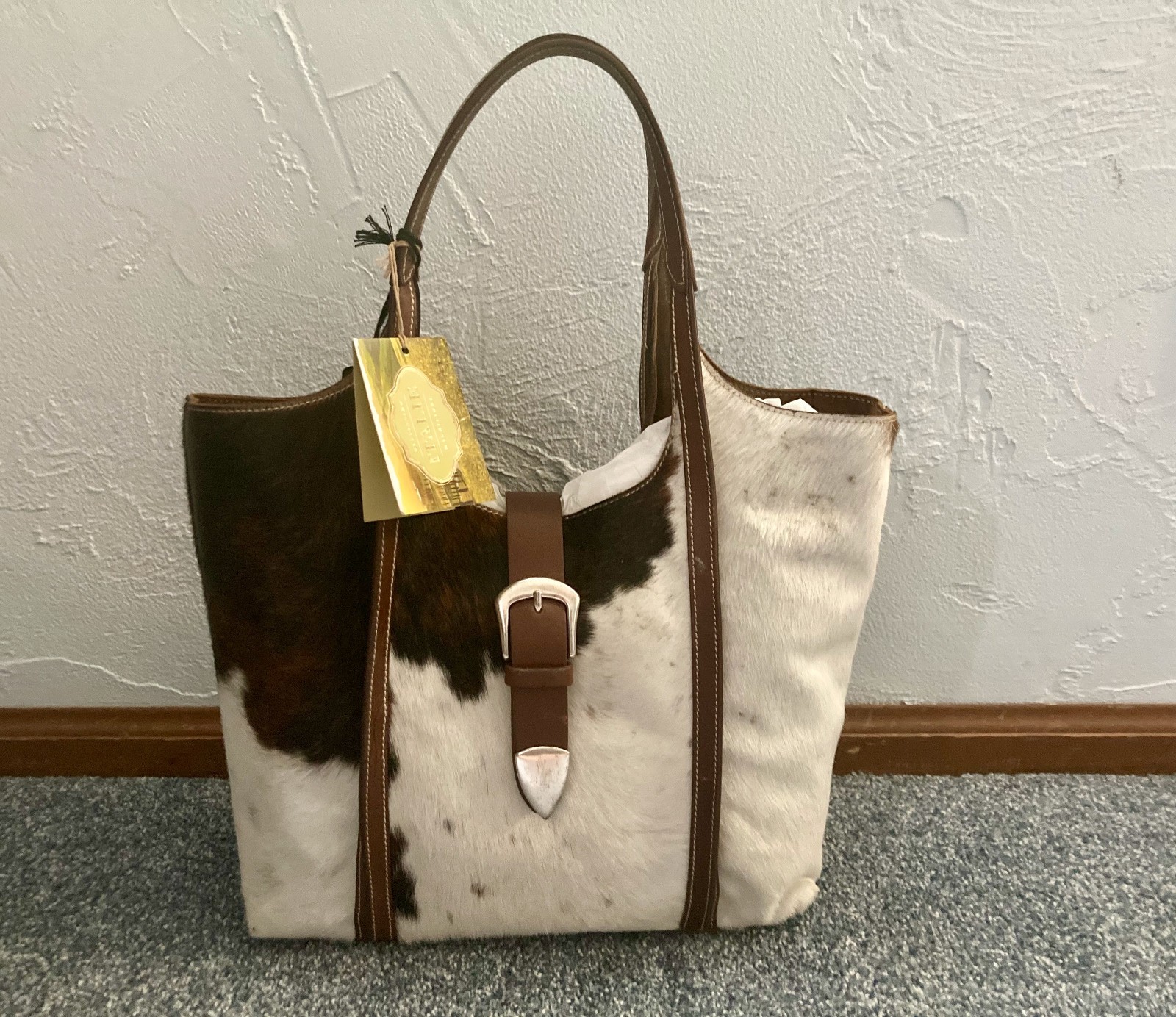 CAVALCANTI ITALIAN DESIGNER CALF HAIR BROWN COWHIDE LEATHER HOBO BAG