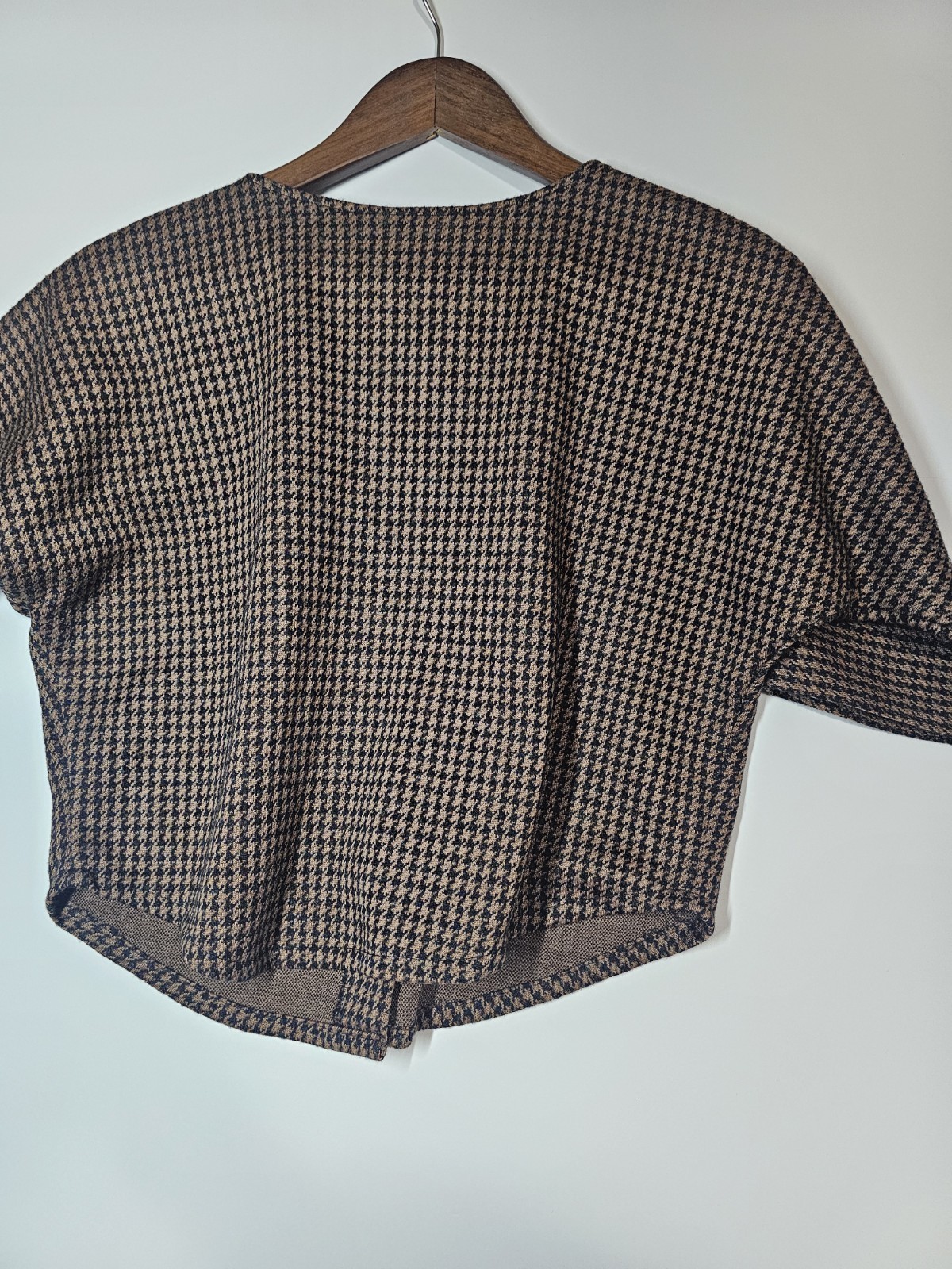 VTG 80s 90s FRIENDS Crop Houndstooth Jacket Knit Top Made in USA Small