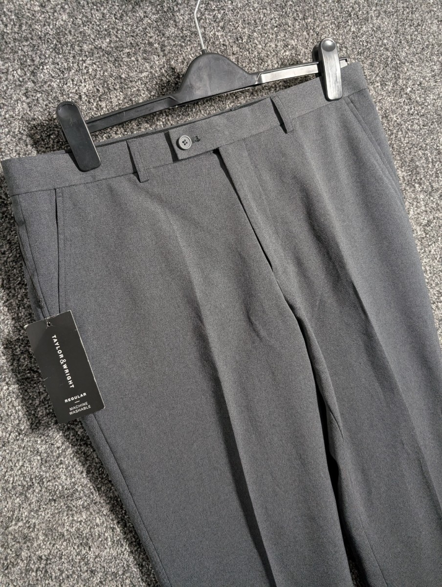 Taylor & Wright Mens Trousers 34in Waist 29in Leg Grey Regular Fit Polyester
