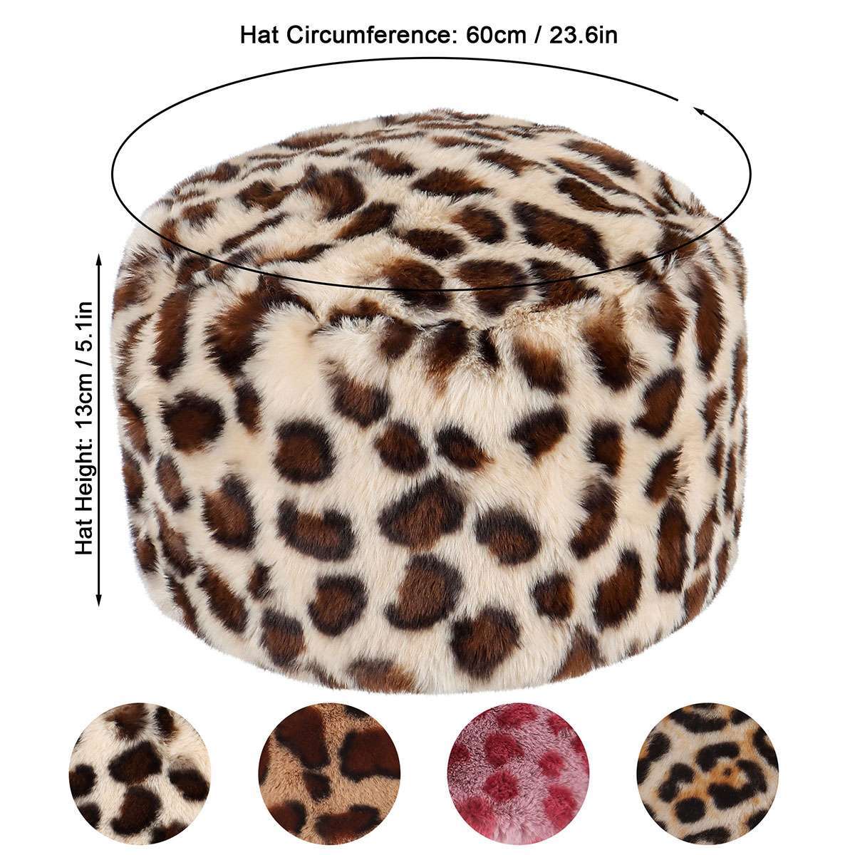 Ladies Winter Russian Faux Fur Cap Women Warm Thick Fluffy Plush Flat Top Hat US