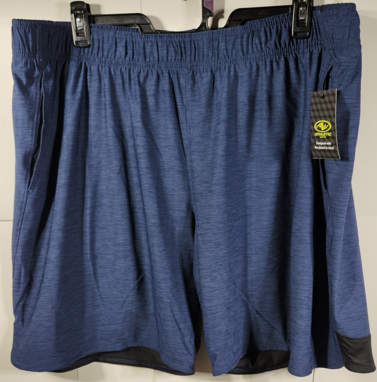 Athletic Works Men’s 2XL Shorts Blue Elastic Waist Stretch 9″ Inseam w/ Pockets