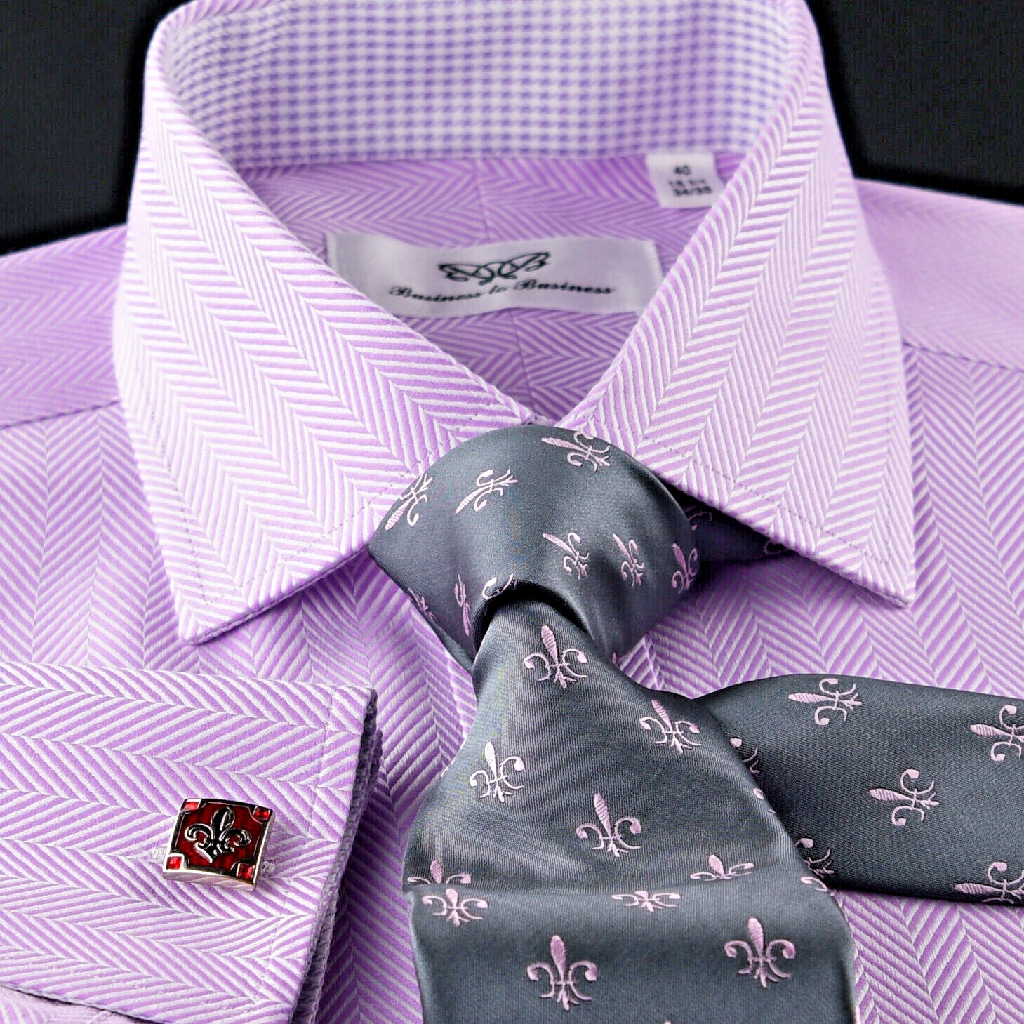 Purple Luxury Herringbone Formal Business Dress Shirt With Light Houndstooth