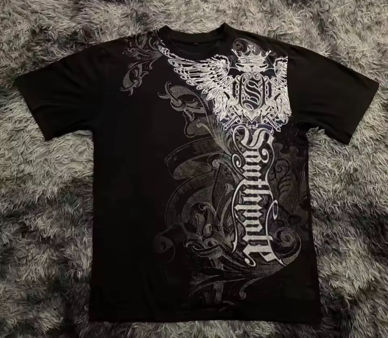 Mens Y2K Gothic Graphic T Shirt Streetwear Skull Cross Tee Top
