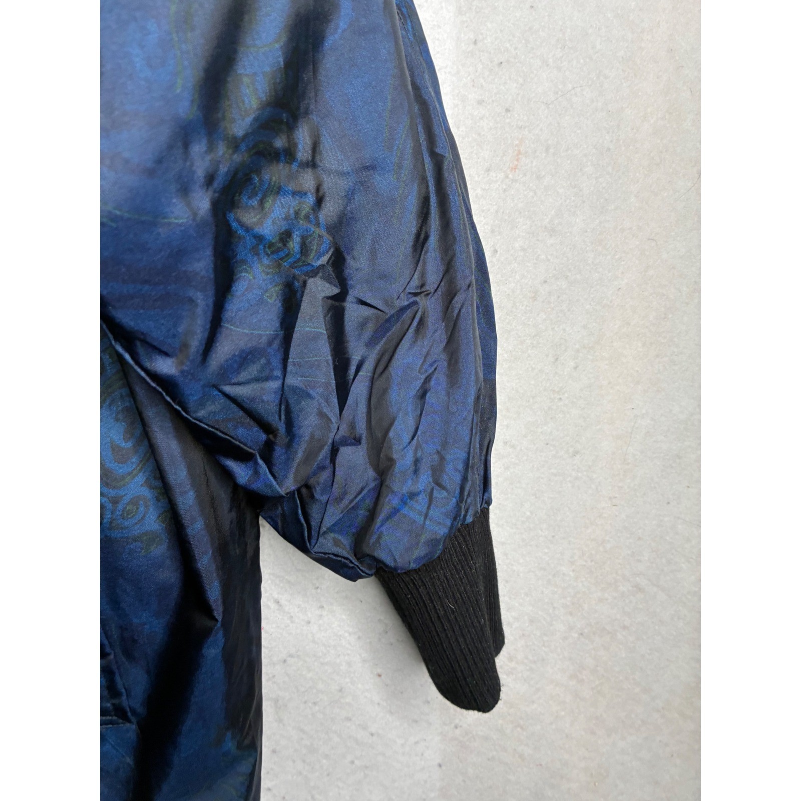 Monica Gray Vintage Blue Paisley Iridescent Hooded Parka Jacket Womens Medium