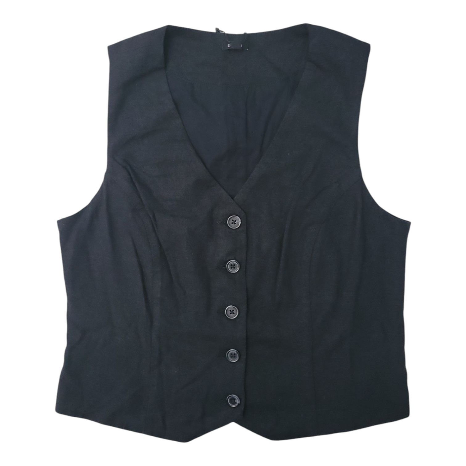 Express Linen Vest Womens Size L Black Button Front V-Neck Classic Look NWT