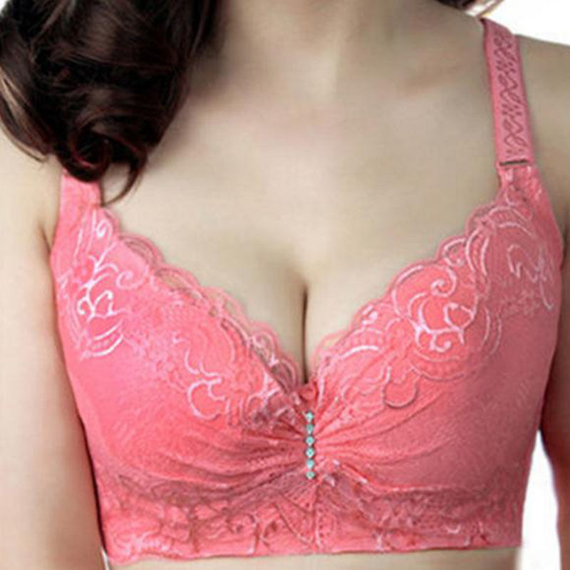 Women Push Up Bra Lace Underwire Plunge Brassiere Deep V Underwear C D DD E Cup