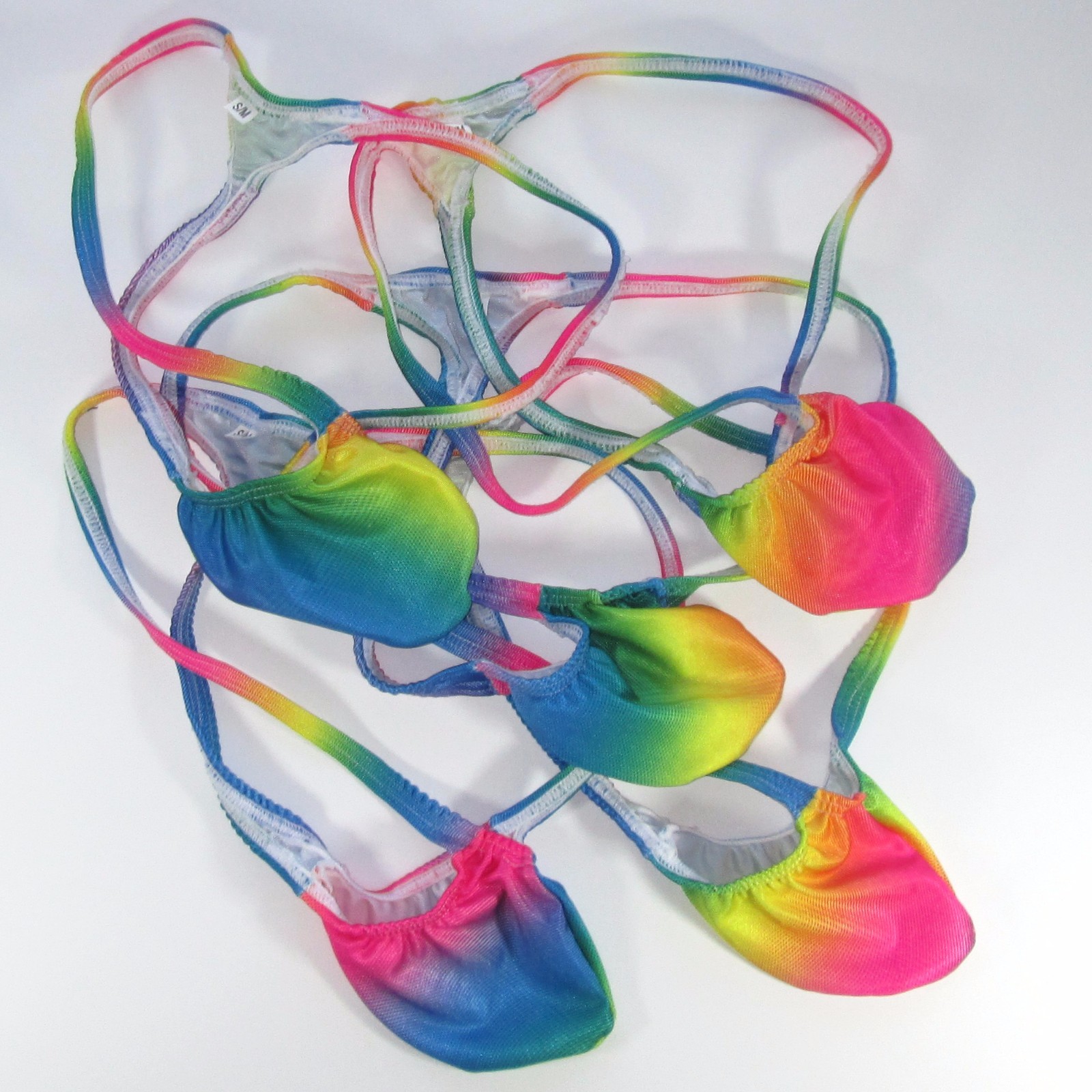 K403 P String Thong Grape Smugglers Contoured Pouch Rainbow Prints Swim fabric