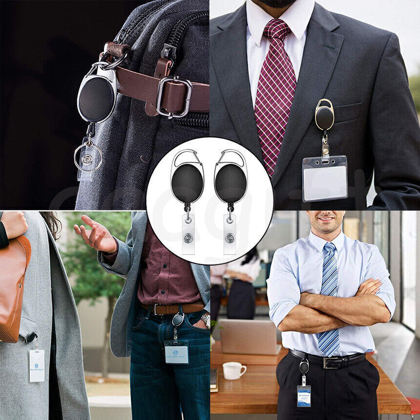 5/10 PCS Retractable Reel Clip ID Card Badge Holder Key Ring Carabiner US Stock