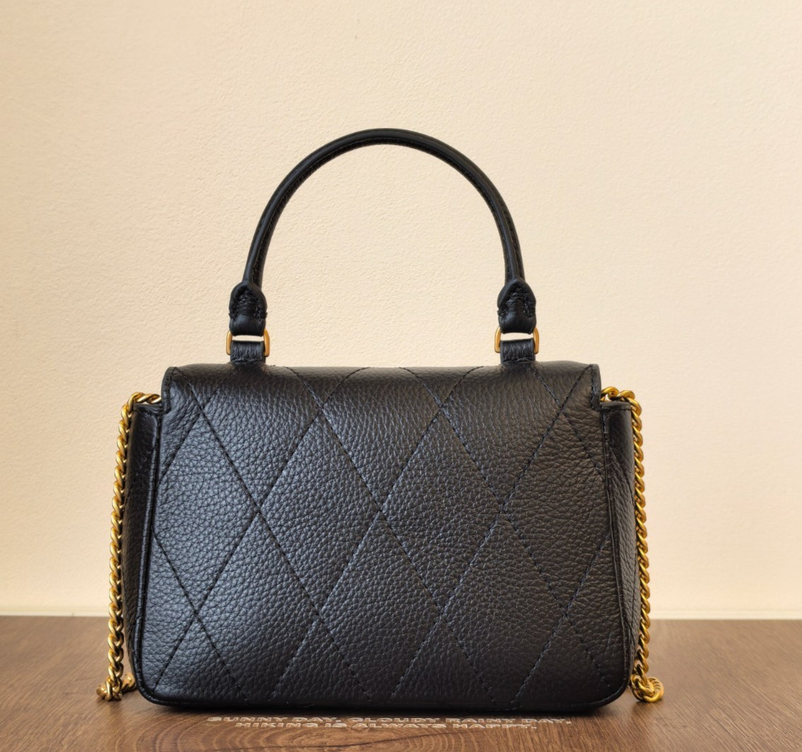 TORY BURCH MINI CHARLIE QUILTED TOP-HANDLE CROSSBODY FLEMING SOFT TOTE BLACK