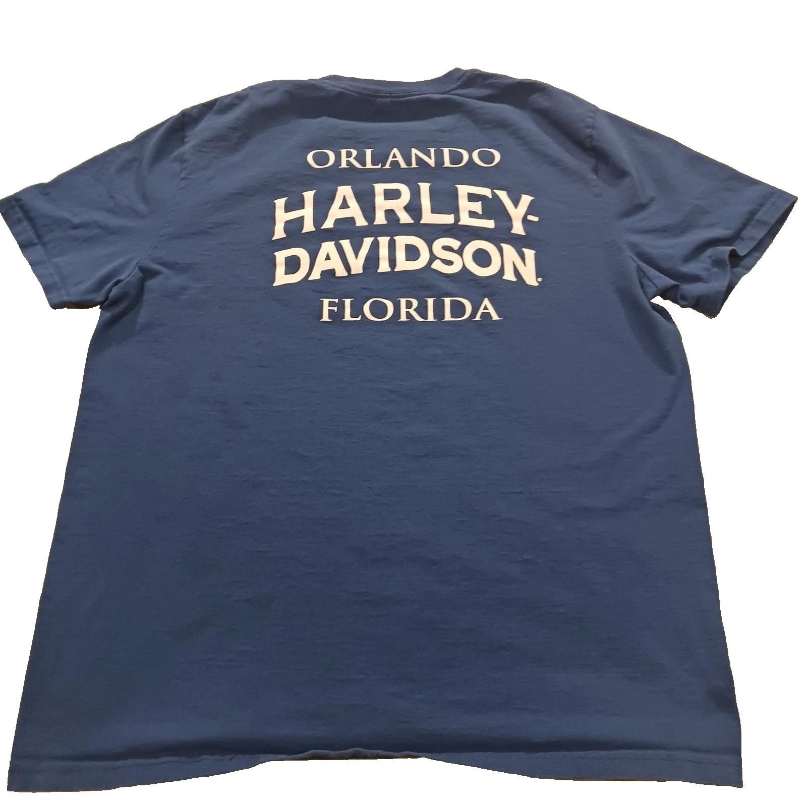 Harley Davidson Orlando Florida T-Shirt Mens XL Blue Eagle Biker Graphic Tee Y2K